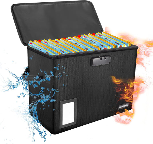 Skiennix Comic Book Storage Box - Fireproof & Water-Resistant with Lock | Holds 150-175 Comics, Black