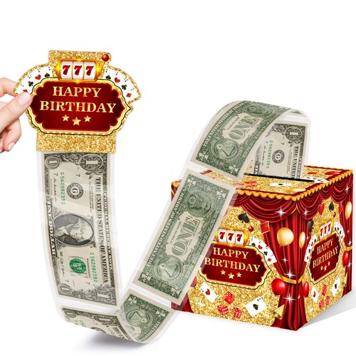 Casino Birthday Money Gift Box, Happy Birthday Poker Box with Draw Strip, Las Vegas Pull Out Cash Boxes, Casinos Birthday Gifts Boxes for Women Men, Casino Cash Boxes Party Decorations for Poker Night
