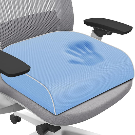 SweetSlubr Memory Foam Seat Cushion - Tailbone Pain Relief & Non-Slip Cover | Light Blue, 2X-Large