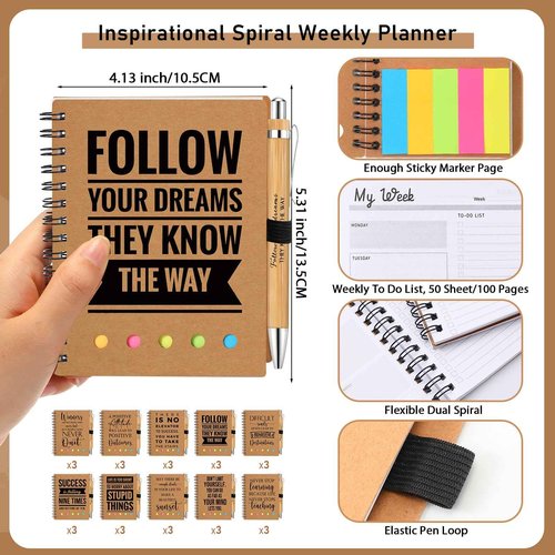 Moinchore 60 Pcs Christmas Employee Appreciation Gifts Bulk - 30 Sets Inspirational Spiral Notebooks with Motivational Pens, 2025 Weekly Planner with Notepad for Coworkers Staff Team Volunteer Nurse