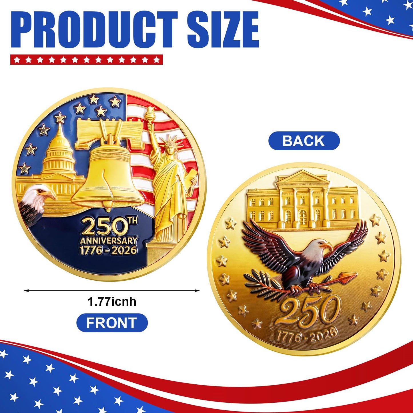 Highergo 250th Anniversary Commemorative Coins USA Eagle and Patriotic Symbols Collectible 250 Year Merchandise for Celebration Display Collectors Challenge Coin Gift(20 Pcs,Style 1)