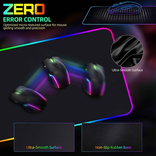 Mouse Pad with Wireless Charging, RGB Gaming Mousepad, Large Desk Mat with Ultra-Smooth Surface, Non-Slip Mouse Mat, Waterproof Computer Keyboard Pad with 18W QC Power Adapter, 800x400x4MM, Black