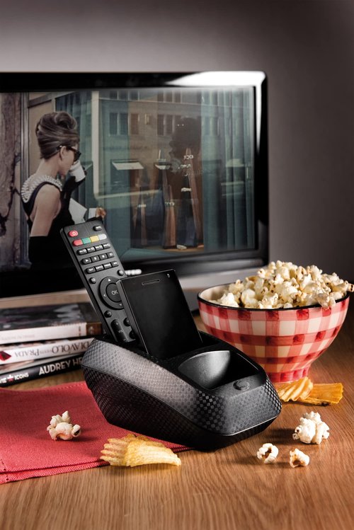Snips Smartphone & Remote Holder - Remote Control Organiser - Caddy Black Color - Non-Slip - Recycled Plastic - Made in Italy - 0% BPA & Phthalate-Free