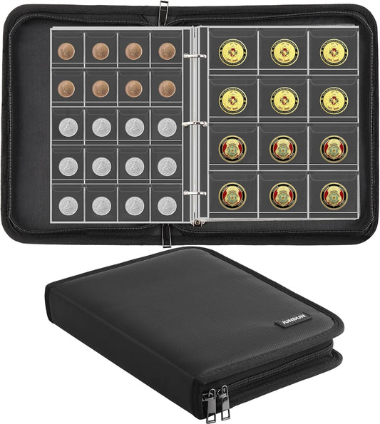 Skiennix Coin Collection Book - Fireproof 260-Pocket Organizer for 20-38mm Coins | Black Album
