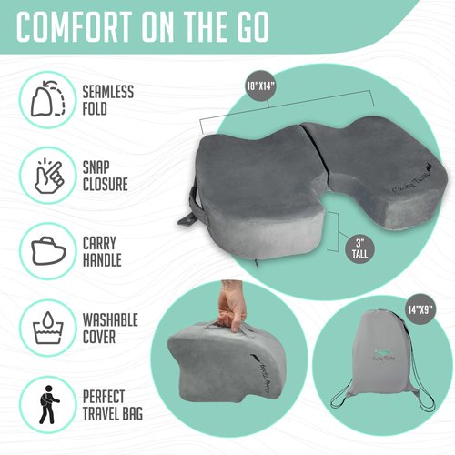 Cushy Tushy Premium Foldable Travel Seat Cushion - for Relief of Lower Back, Sciatic, Butt and Tailbone Pain - for Home & Office Use, Perfect for Travel or Driving - Coccyx Seat Cushion