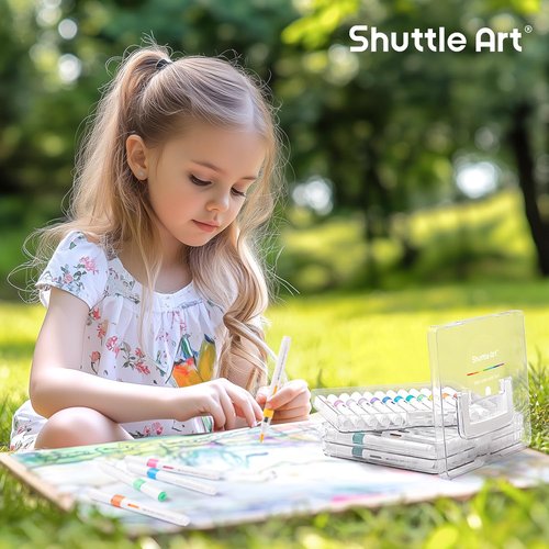 Shuttle Art 36 Markers Acrylic Marker Organizer, Portable 3-Layer Transparent Storage Box, Stackable Pen Holder for Art Supplies,Ideal for Home, Office & School Desk Organization
