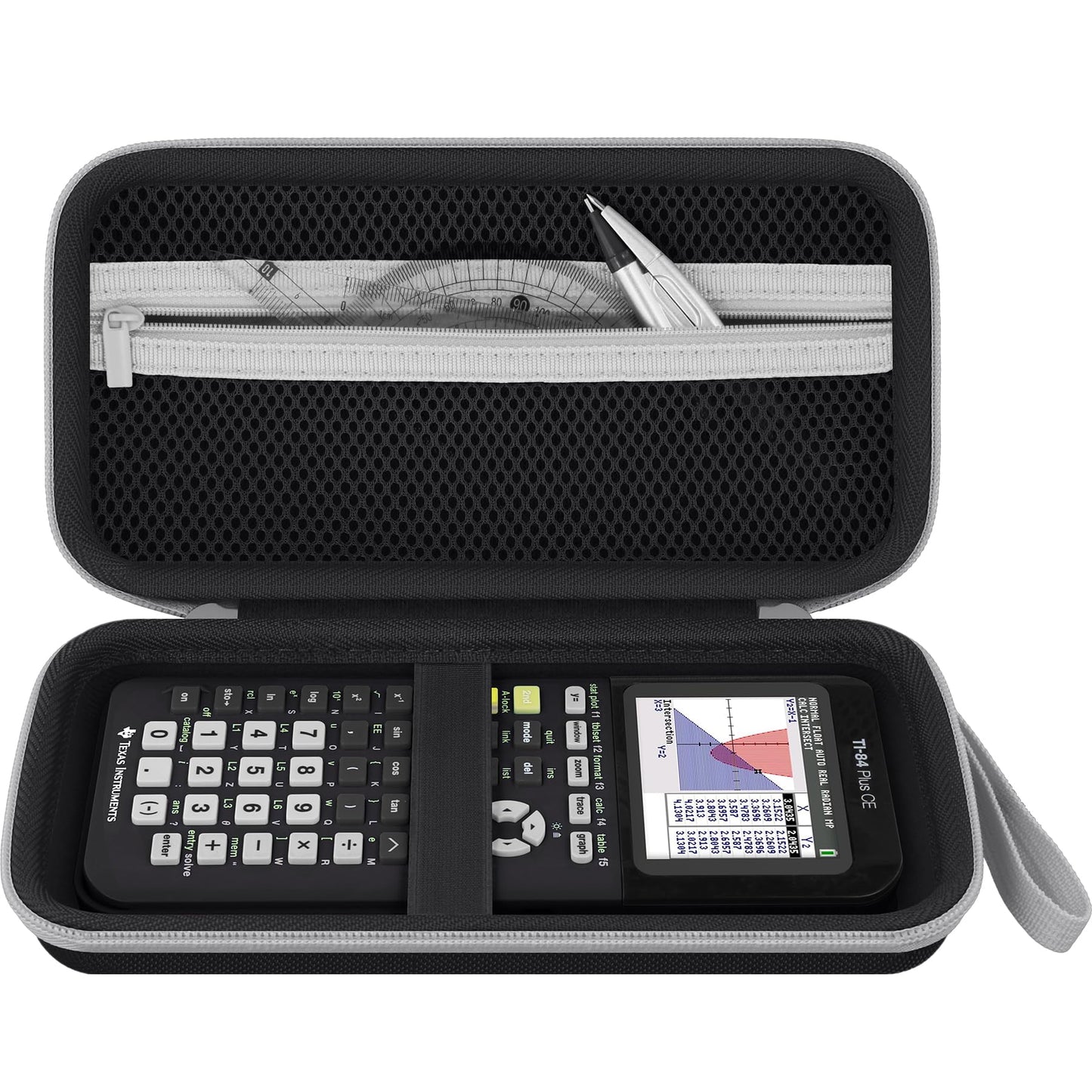 Baval Calculator Case Compatible with Texas Instruments TI-84 Evo/TI-84 Plus CE/TI-84 Plus/TI-Nspire CX II CAS/TI-Nspire CX II/TI-83 Plus Color Graphing Calculator(Black Case,White Zipper)