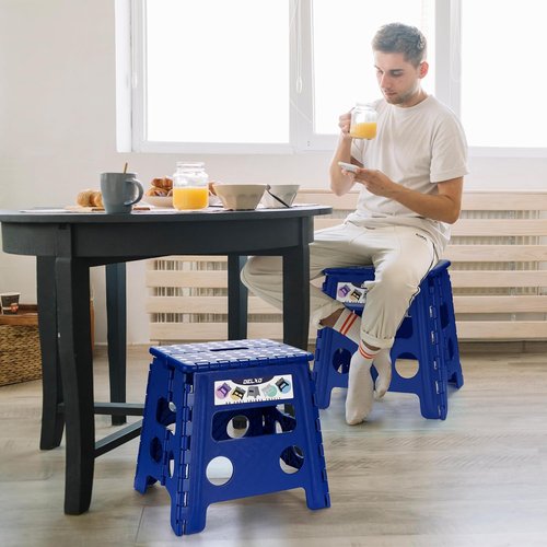 Delxo Folding Step Stool - 13-Inch Non-Slip Design for Kids & Adults | Lightweight & Portable, Blue