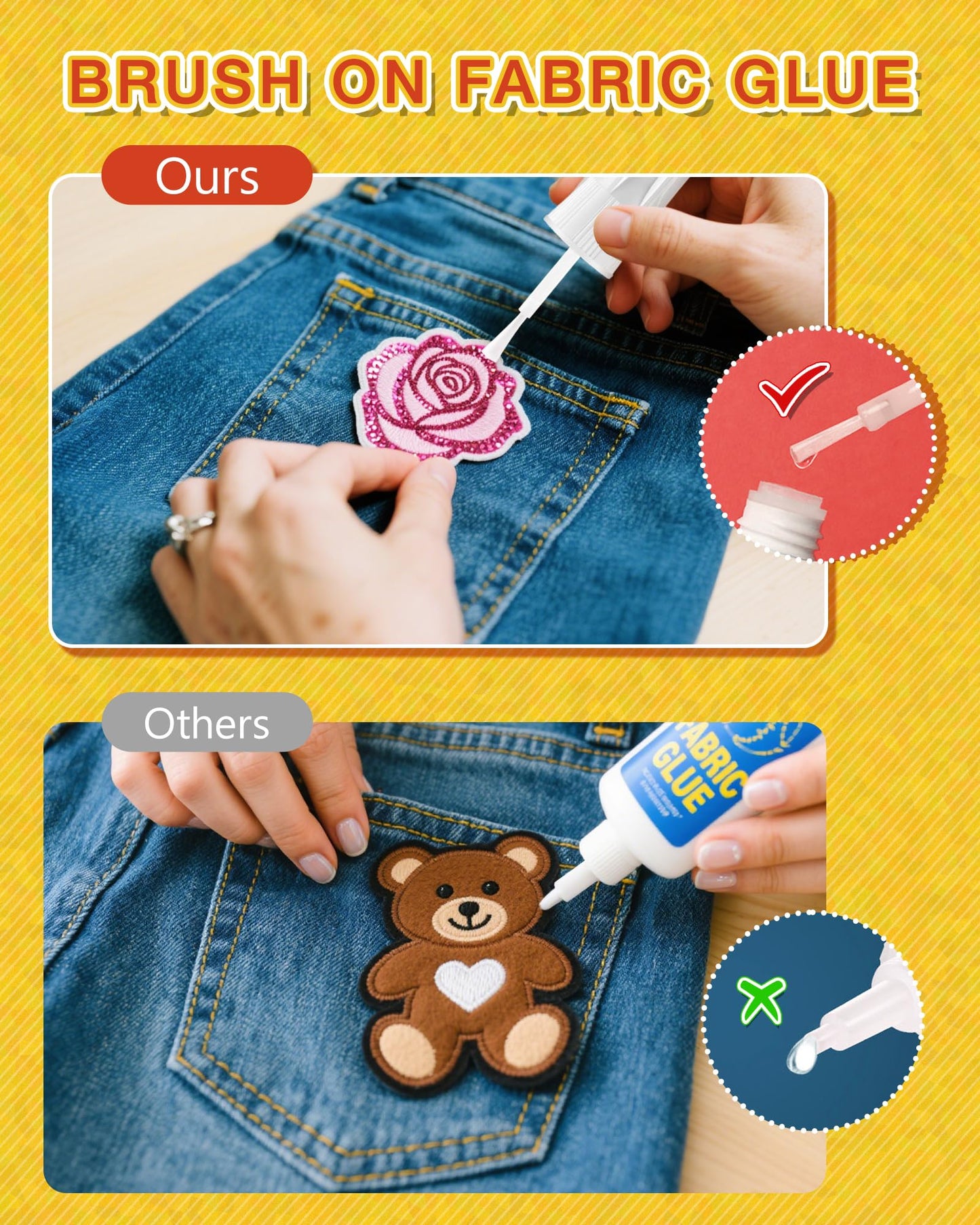 Fabric Glue Permanent, 2pc Washable Clear Clothing Glue with Brush, Extra Strong Fabric Adhesive for Clothes Repairs, Leather, Crafts, Denim, Material, Textile, Felt and Badges