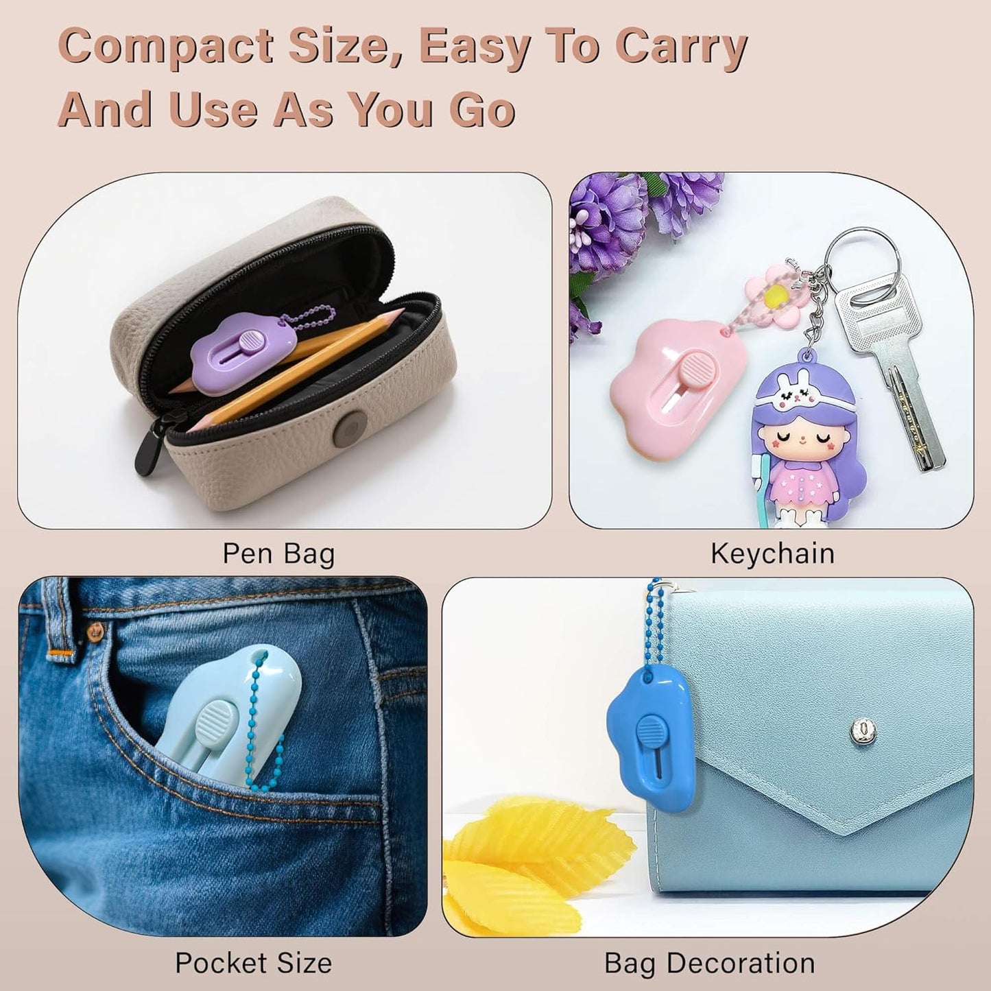 Cloud Shaped - Retractable Box Cutter Set | 6 Pack with Key Rings & Stainless Steel Blades - Safe & Portable