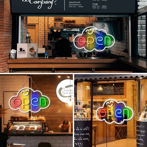 Super Bright Open Signs for Business, 22.8"x 14.5" Large LED Open Neon Sign, Open Sign LED with 12V Adapter & ON/OFF Switch, Light Up Signs for Window Stores Office Bar Cafe Wall Party