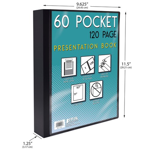 Better Office Products 60 Pocket Bound Black Presentation Book, with Clear View Front Cover, 120 Sheet Protector Pages, 8.5" x 11" Sheets, Art Portfolio, Durable Poly Covers, Letter Size (2 Pack)