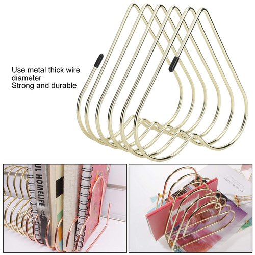 Estink Desk Book Storage Rack, 5 Slot Heart Shaped Book Shelf Telescopic Files Folder Stand Office File Organizer Bookshelf Decor Craft Supplies for Office Home Desk Decoration (Gold)