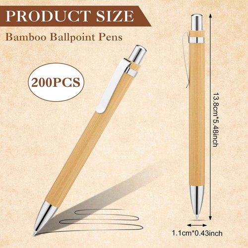 SATINIOR 200 Pcs Bamboo Ballpoint Pens, Wooden Retractable Ballpoint Pen, Black Ink, 1mm Pen, Sustainable, Stylish, Practical, Widely Applicable