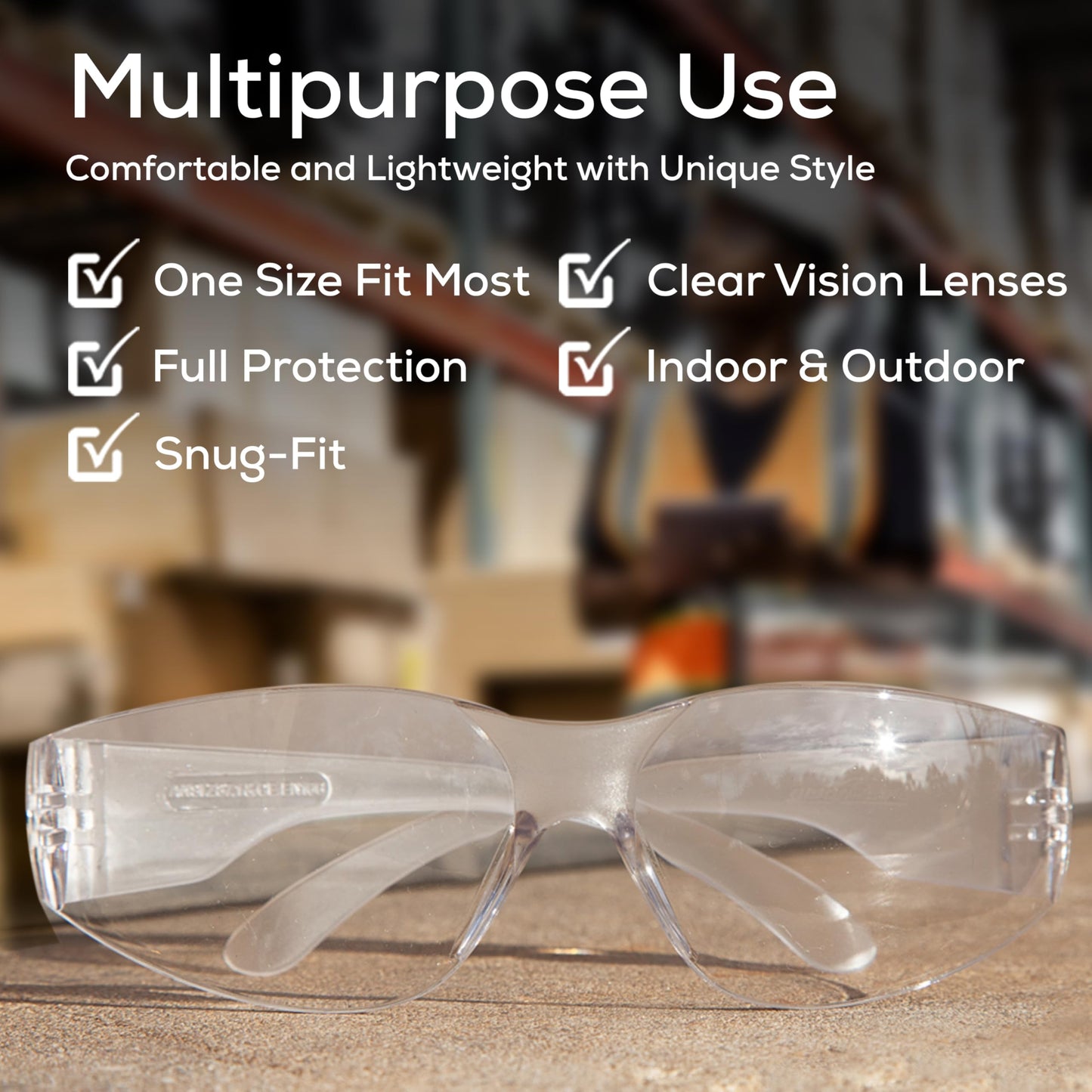 BISON LIFE Safety Glasses | 12 PAIRS with Clear UV Protection, Scratch Resistant, Wrap Around, Ballistic Impact Protected Lenses, One Size, Clear Lens Clear Temple, 12 per pack (1 pack)