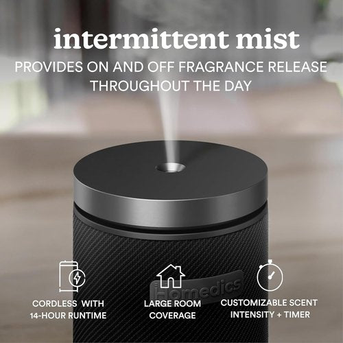 Homedics SereneScent Waterless Essential Oil Diffuser - Cordless Aromatherapy Machine for Large Rooms | Timer & App Control, Black