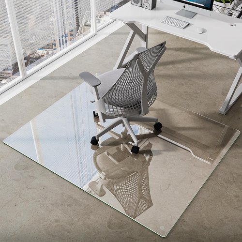 VOOBANG 46"x55" Tempered Glass Desk Chair Mat for Carpet, Glass Office Chair Mat - 5mm Thickness, Smooth Rolling, Scratch-Resistant, Clear Protective Mat for Hardwood Floors & Carpets