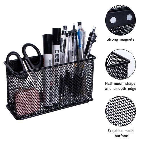 dedoot Magnetic Basket for refrigerator Storage Magnetic Pencil Holder Basket Mesh Black Strong Magnetic Pen Holder for Refrigerator,Whiteboard, Locker, Home and Office Organizer, 6.3x2.3x3.6inch