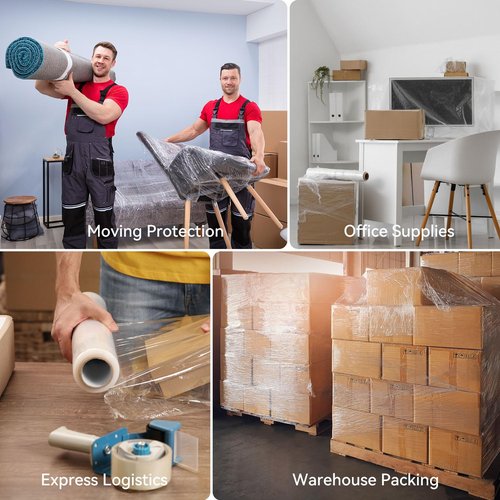 PAFEI 18" x 1500' Platic Stretch/Shrink Wrap Roll - 80 Gauge Industrial Shrink Wrap for Moving, Heavy Duty 800% Stretch for Pallets, Packing, Shipping&Furniture Protection-4 Rolls
