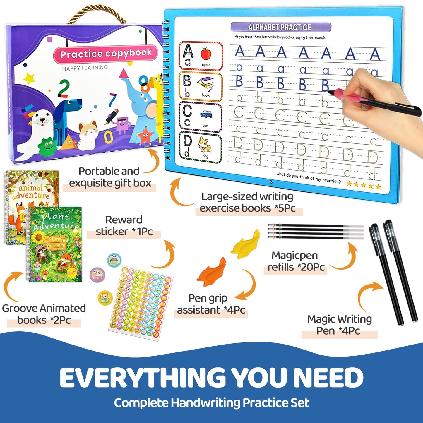 NaTuGi Magic Grooved Writing Practice Books For Kids，Reusable Letters And Numbers Grooved Handwriting Workbooks，Suitable For Ages 3-5 And 6-8 Preschool Kindergarten Children Learning activities