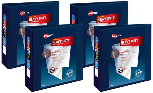 Avery Heavy-Duty View 3 Ring Binder, 3 Inch One Touch EZD Rings, 3.5 Inch Spine, 1 Navy Blue Binder (79803) (Pack of 4)