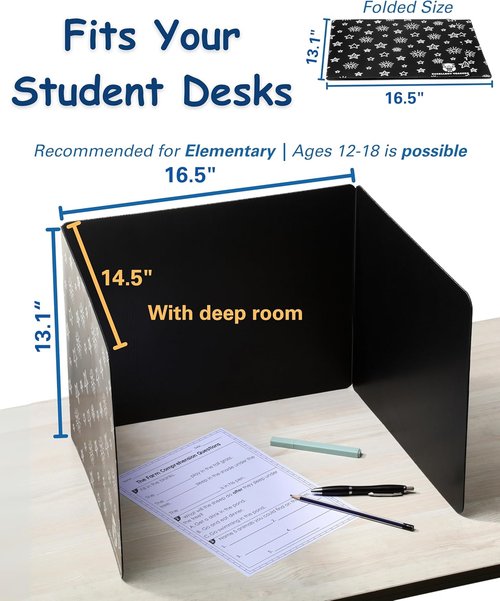 EasyStore Plastic Black Privacy Folders - Durable Desk Divider Panels for Student Testing