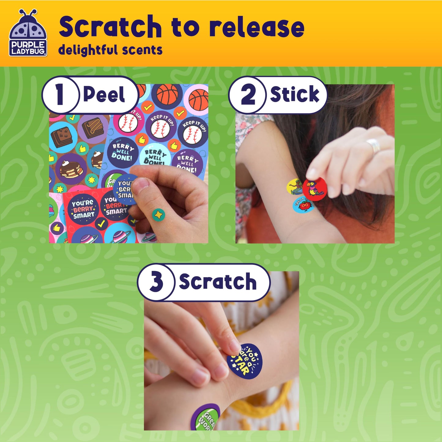 Purple Ladybug 1260 Variety Scratch and Sniff Stickers - Classroom Decor with 15 Unique Scents - Fun and Motivational Rewards for Kids and Teachers Must Haves, Smelly Sticker Back to School Gift