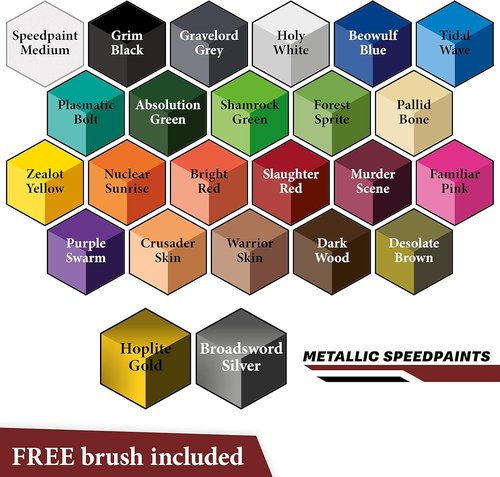 Army Painter Speedpaint 2.0 Most Wanted Paint Set - 24 x 18ml Acrylics with 2 Metallics & Free Brush for Miniatures