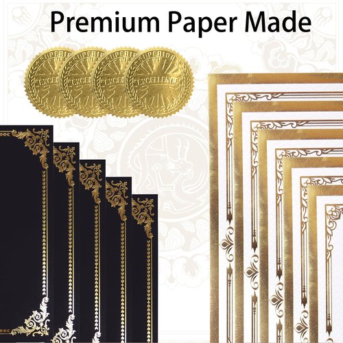 75 Pcs Certificate Paper Kit, 25 Gold foil Border Award Certificate Holders & 25 pcs 8.5x11 Inches Certificate Paper & 25 Certificate Seals Stickers for Graduation Diploma, Award Accomplishment.