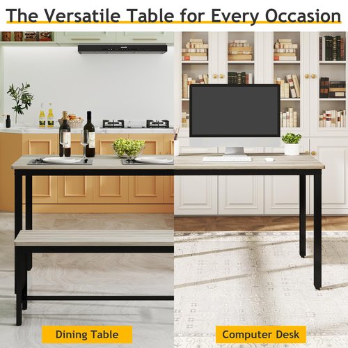 Rovibek Dining Table Set for 4 with 2 Benches – Space-Saving Kitchen Table Set for Kitchen & Dining Room, Grey