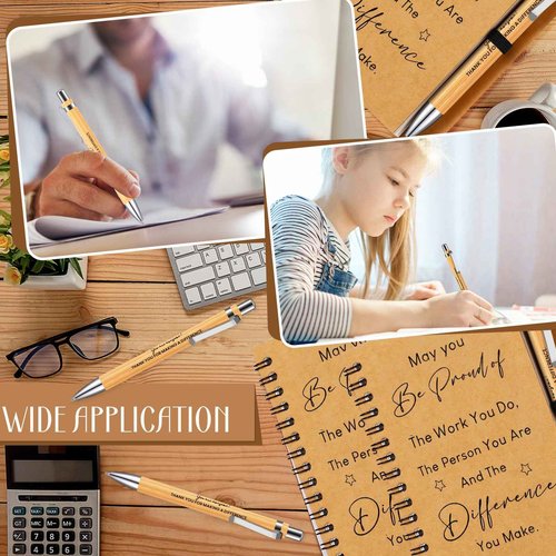 Yeaqee 30 Sets Employee Appreciation Gift Thank You Gifts 30 Pcs Inspirational Spiral Kraft Notebook and 30 Pcs Motivational Bamboo Pen Retractable Wooden Pen for Colleague Employee Nurse Teacher