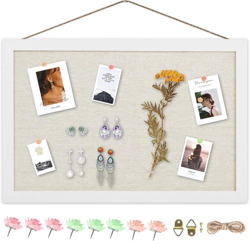 AKTOP Cork Board | Vintage White Framed Bulletin Board 16.7" x 11" - Perfect for Home Office Decor & Vision Board