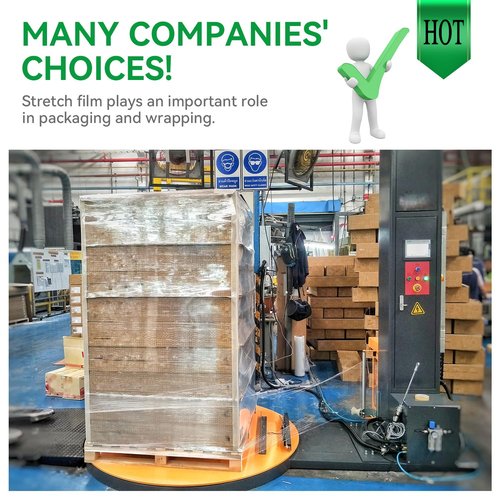 18" x 1500' Plastic Shrink Wrap Roll - 80 Gauge, 500% Stretch Industrial Strength Moving Wrap, Heavy Duty Pallet & Furniture Protection - 4 Roll Bundle Stretch Wrap with Handles