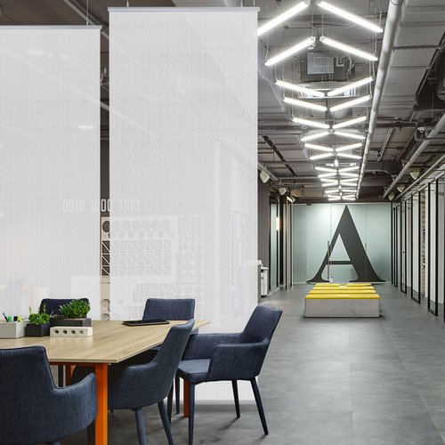 DECOLAB Hanging Dividers, Privacy Sheer Hanging Panel Partition for Home, Office, Living Room, Studio, Ceiling Suspension, Space Saving, 36”W x 96”L, Set of 2, Mist