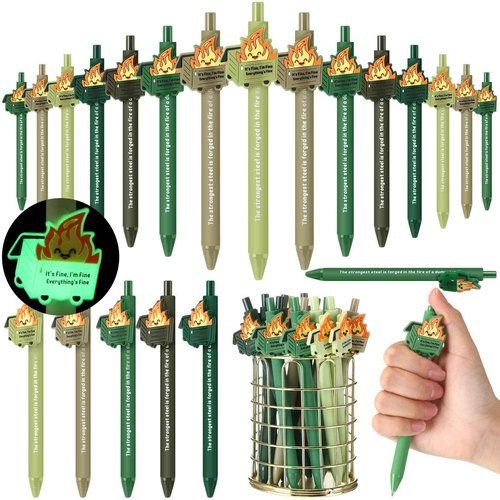 Sayglossy 100 Pcs Dumpster Fire Pen Gifts Funny Luminous Dumpster Fire Ballpoint Pen with Saying Emotional Staff Appreciation Support Gift for Employee Coworkers Boss Student Teacher