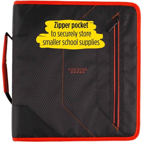 Five Star Zipper Binder, 2 Inch 3-Ring Binder with Removable File Folders, 530 Sheet Capacity, Red/Black (29036CE8)