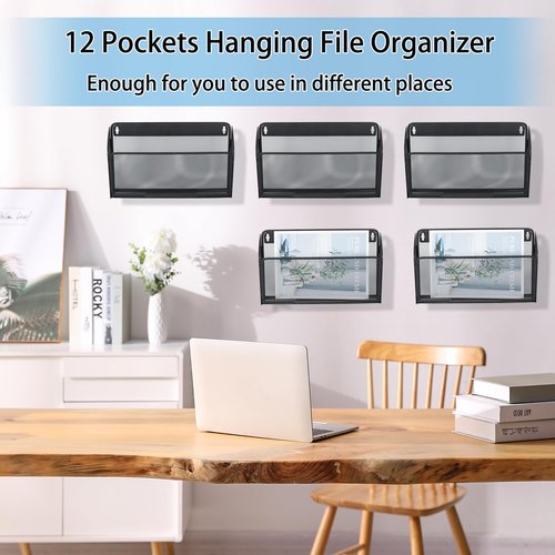 superbpag 12 Pockets Wall File Holder Organizer Office Hanging Folder organizer Document Magazine Storage Rack for Office Home School, Black