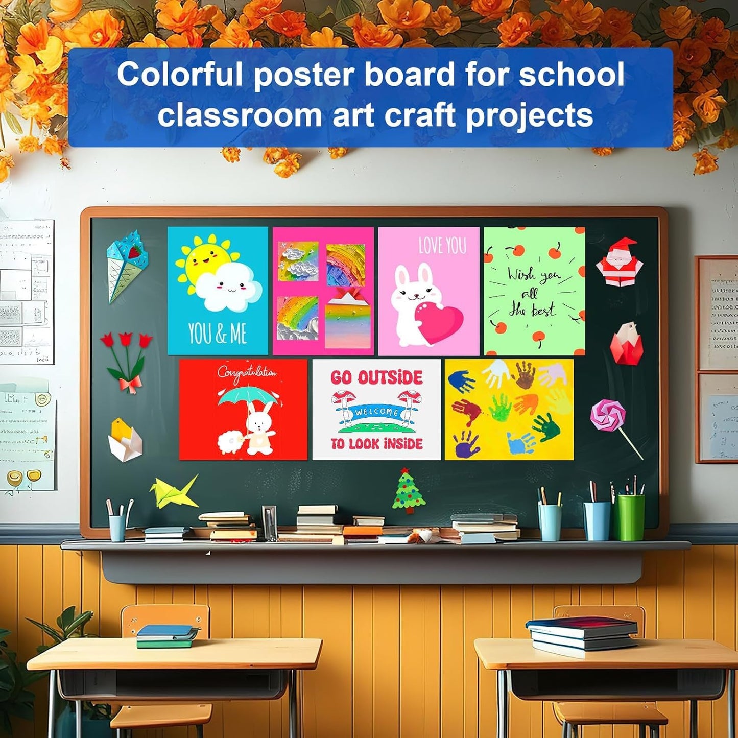 20 Pcs Poster Board Colorful Paper 14x18, ROOKEA Vision Boards Bulk Blank Graphic Display Posterboard Card Paper for Kids School Classroom Arts Craft Projects Drawing Scrapbooking