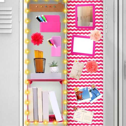 Ninehaoou 31 Pcs Locker Organizer and Decorating Kit for Girls Back to School Essentials Magnetic Locker Shelf Pen Holder Magnetic Whiteboard Mirror for Middle High School(Hot Pink)