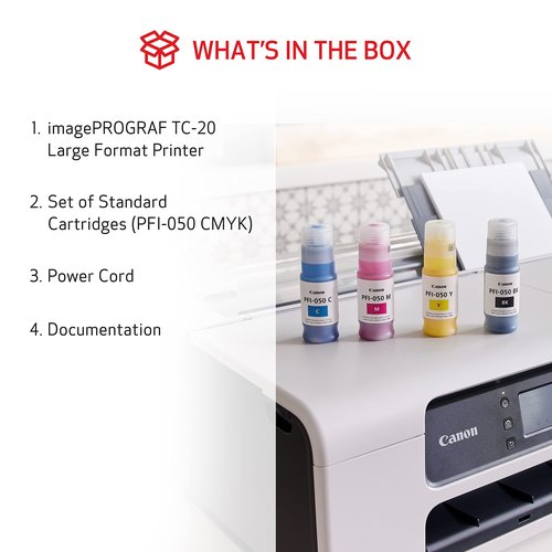 Canon imagePROGRAF TC-20 – Single Function Printer | 24" Large Format Poster & Plotter Printer - Automatic Roll & Cut Sheet Paper Feeder, USB, Wi-Fi, LAN,White