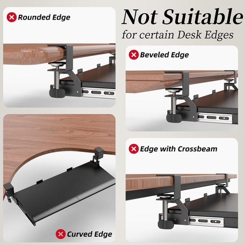 TEXENDO Keyboard Tray, 25 in. Pine Plastic, Keyboard tray Under Desk with Wrist Rest, Mouse Pad, Cup Mat, Lightweight Slide Out Tray, Easy Assemble Adjustable C clamp