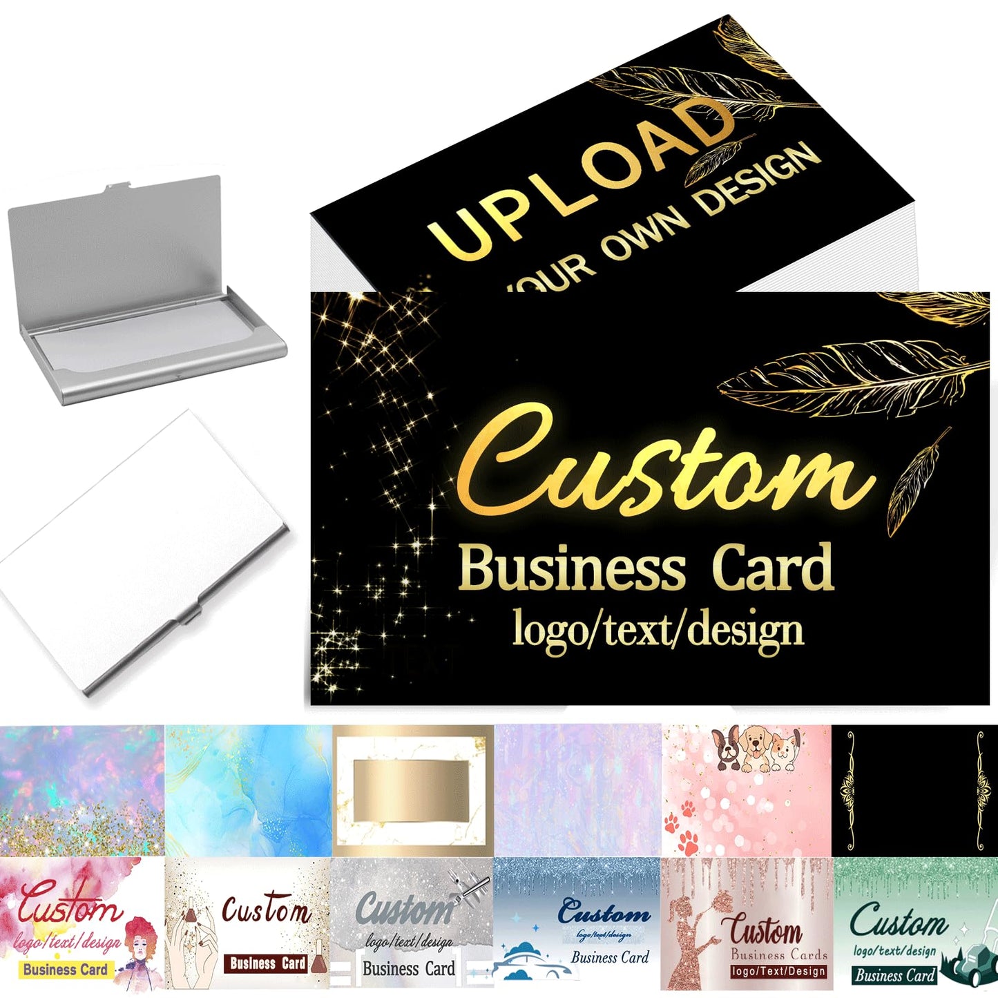 Custom Business Cards Customized with Logo 1000 500 200 100 Personalized Business Cards Customizable with Photo for Small Business Printable Waterproof Double-Sided 3.5" x 2"-Custom 100PCS