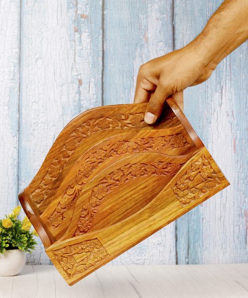ARTISENIA Handmade Wooden Mail Organizer Letter Rack Wooden Magazine Holder Wooden Desk Organizer 3 Self Brass Inlay 12 Inch Remote Letter Holder