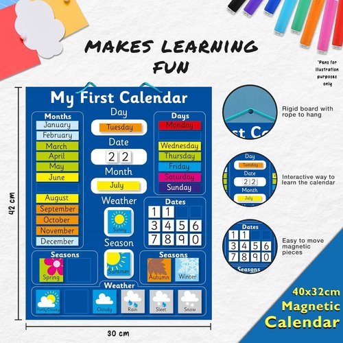 Fridge Magic Interactive Children's Magnetic Learning Calendar - Fun Educational Tool for Time & Seasons - 40x32 cm
