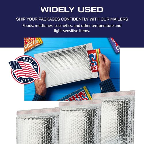 Insulated Silver Thermal Bubble Mailers by [Brand Name] - 50-Pack Waterproof Self-Sealing Padded Envelopes 12 x 17 for Cold Shipping