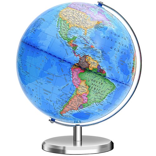 World Globe for Children and Adults, 12 inch Educational Spinning Earth Map with Stand, Self-Assembled Interactive World Globes for Kids Learning, Classroom, Students Desk, Room and Office Decor