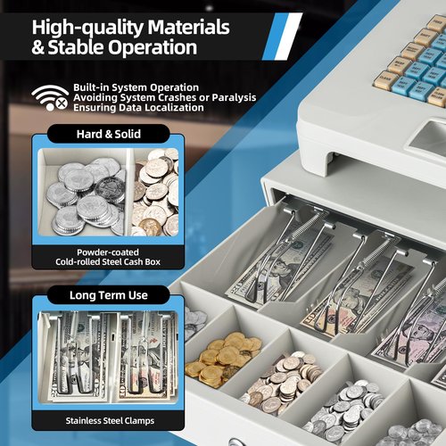 Electronic Cash Register for Small Businesses, Electronic Pos System Cash Drawer with Anti-Slip Feet, Commercial Cash Register for Barcode Scanners, Small Ticket Printers, Electronic Scales
