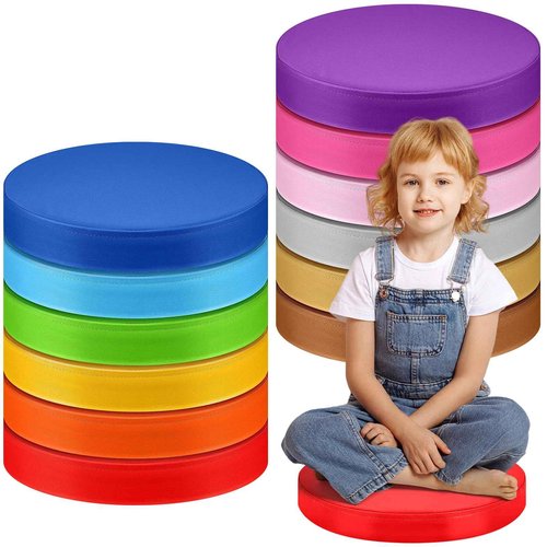 Marsui 12 Pcs Extra Thick Round Floor Cushions for Kids Toddlers 14" Flexible Seating Pillows for Classroom Elementary Daycare Preschool Playroom Reading Corner Alternative Sitting Chairs(Rainbow)