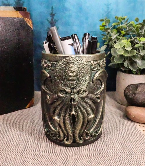 Ebros Legends Fantasy Sea Marine Mythology Call Of Cthulhu Kraken Monster Stationery Holder Figurine Organizer Office Desktop Pen Pencil Make Up Brush Vanity Holder Sculpture