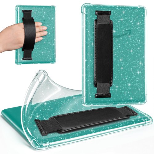 iDLEHANDS Clear Glitter Case for 7" Tablet Case - Ultra Slim Soft TPU Transparent Cover & Lightweight with Hand-Strap, Black